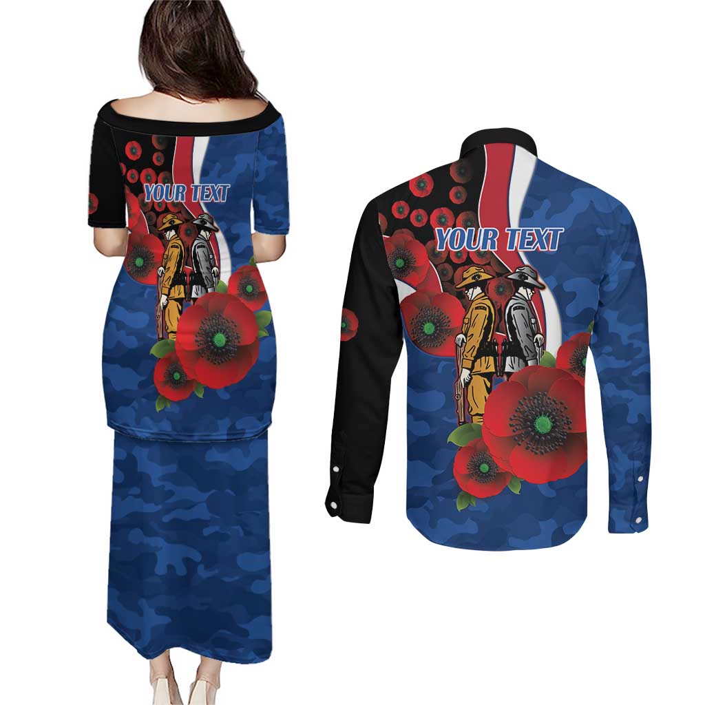 Western Bulldogs ANZAC Personalised Couples Matching Puletasi and Long Sleeve Button Shirt Lest We Forget Poppy Camo