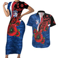 Western Bulldogs ANZAC Personalised Couples Matching Short Sleeve Bodycon Dress and Hawaiian Shirt Lest We Forget Poppy Camo