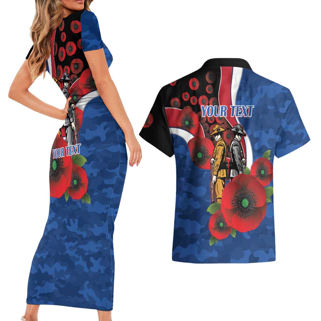 Western Bulldogs ANZAC Personalised Couples Matching Short Sleeve Bodycon Dress and Hawaiian Shirt Lest We Forget Poppy Camo