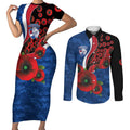 Western Bulldogs ANZAC Personalised Couples Matching Short Sleeve Bodycon Dress and Long Sleeve Button Shirt Lest We Forget Poppy Camo