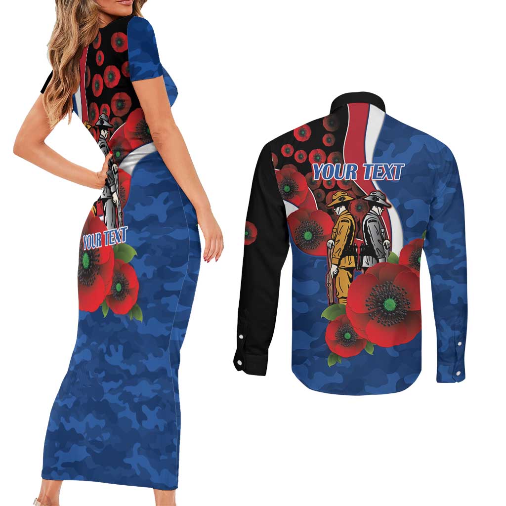Western Bulldogs ANZAC Personalised Couples Matching Short Sleeve Bodycon Dress and Long Sleeve Button Shirt Lest We Forget Poppy Camo