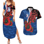 Western Bulldogs ANZAC Personalised Couples Matching Summer Maxi Dress and Hawaiian Shirt Lest We Forget Poppy Camo