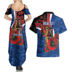 Western Bulldogs ANZAC Personalised Couples Matching Summer Maxi Dress and Hawaiian Shirt Lest We Forget Poppy Camo
