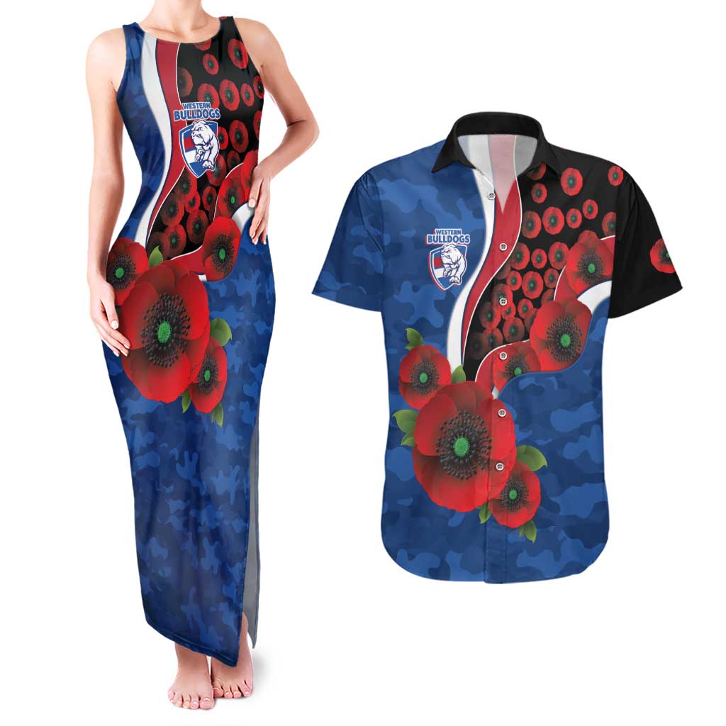 Western Bulldogs ANZAC Personalised Couples Matching Tank Maxi Dress and Hawaiian Shirt Lest We Forget Poppy Camo