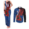 Western Bulldogs ANZAC Personalised Couples Matching Tank Maxi Dress and Long Sleeve Button Shirt Lest We Forget Poppy Camo