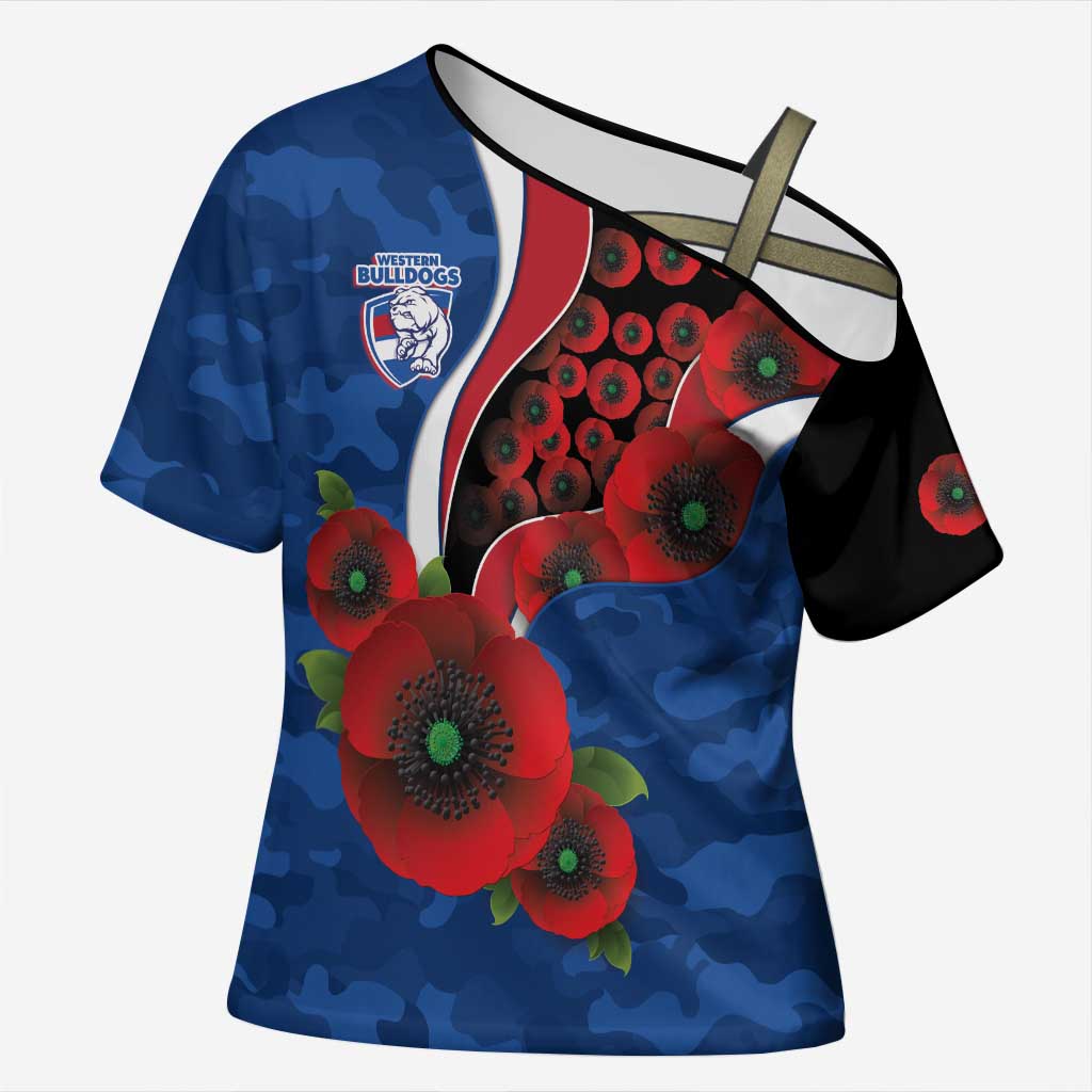 Western Bulldogs ANZAC Personalised Cross Shoulder Shirt Lest We Forget Poppy Camo