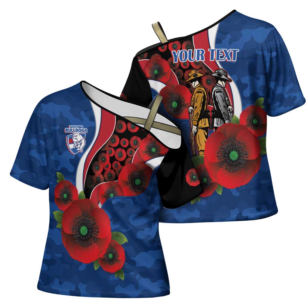 Western Bulldogs ANZAC Personalised Cross Shoulder Shirt Lest We Forget Poppy Camo