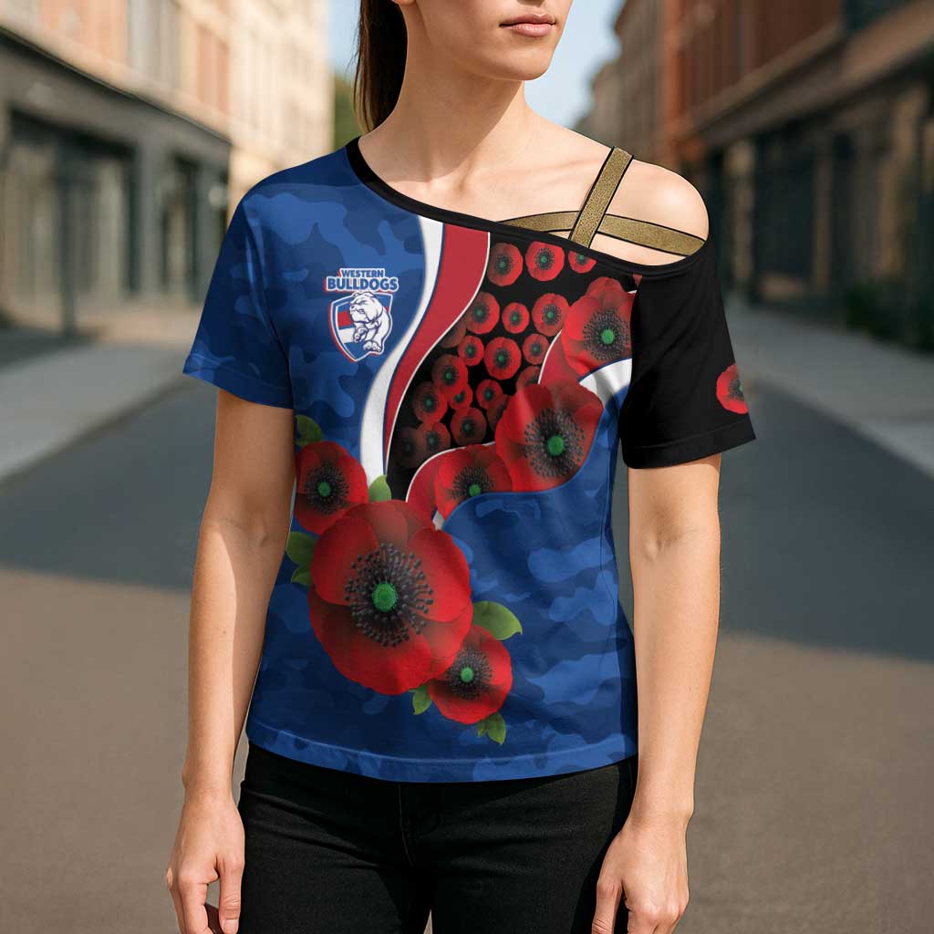 Western Bulldogs ANZAC Personalised Cross Shoulder Shirt Lest We Forget Poppy Camo