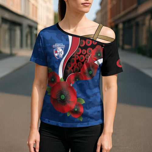 Western Bulldogs ANZAC Personalised Cross Shoulder Shirt Lest We Forget Poppy Camo
