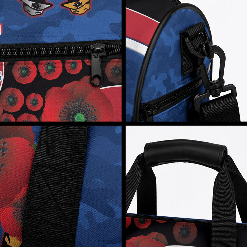 Western Bulldogs ANZAC Personalised Duffle Bag Lest We Forget Poppy Camo