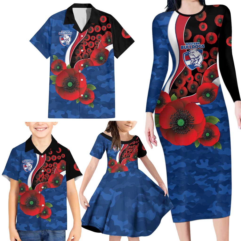 Western Bulldogs ANZAC Personalised Family Matching Long Sleeve Bodycon Dress and Hawaiian Shirt Lest We Forget Poppy Camo