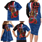 Western Bulldogs ANZAC Personalised Family Matching Long Sleeve Bodycon Dress and Hawaiian Shirt Lest We Forget Poppy Camo