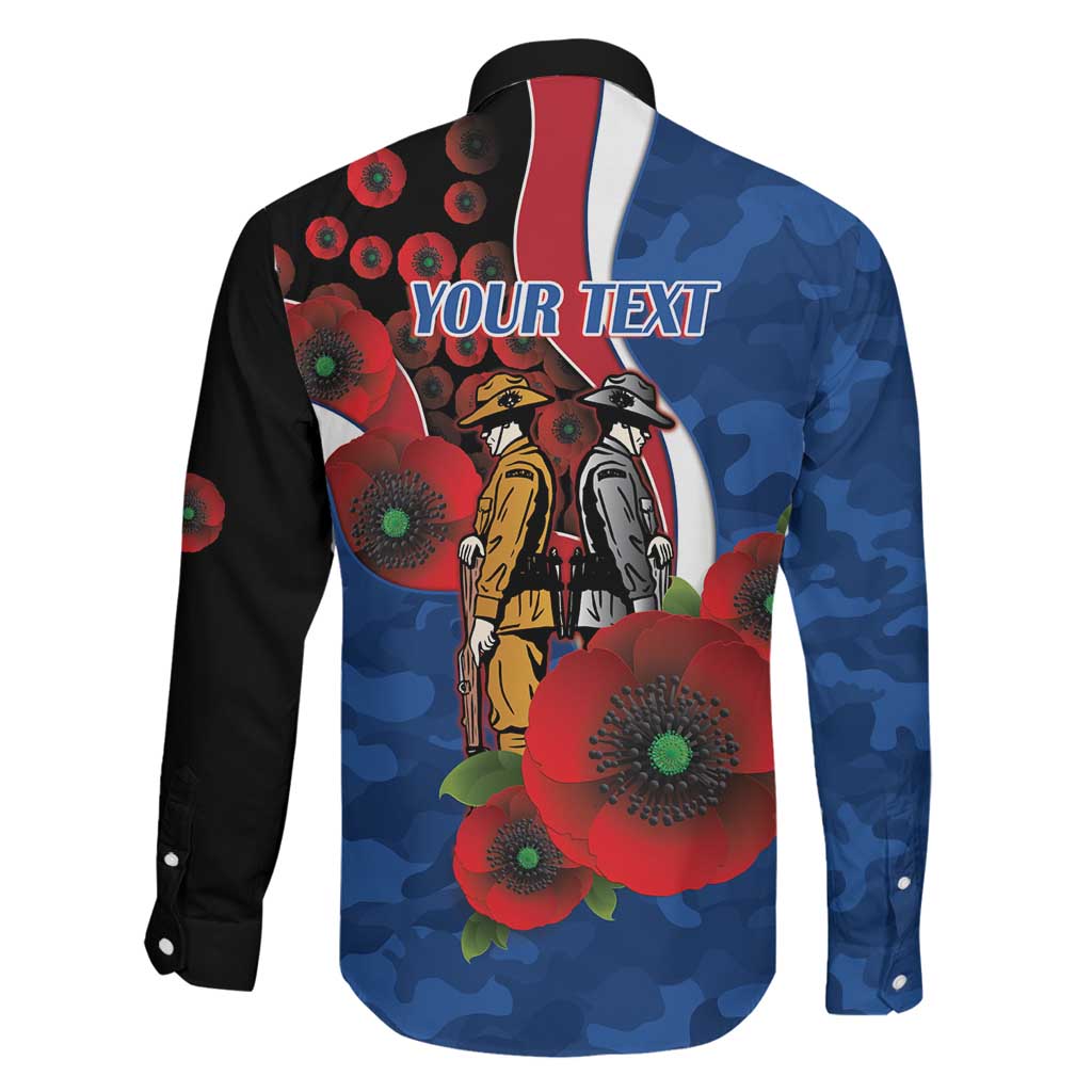 Western Bulldogs ANZAC Personalised Family Matching Long Sleeve Bodycon Dress and Hawaiian Shirt Lest We Forget Poppy Camo