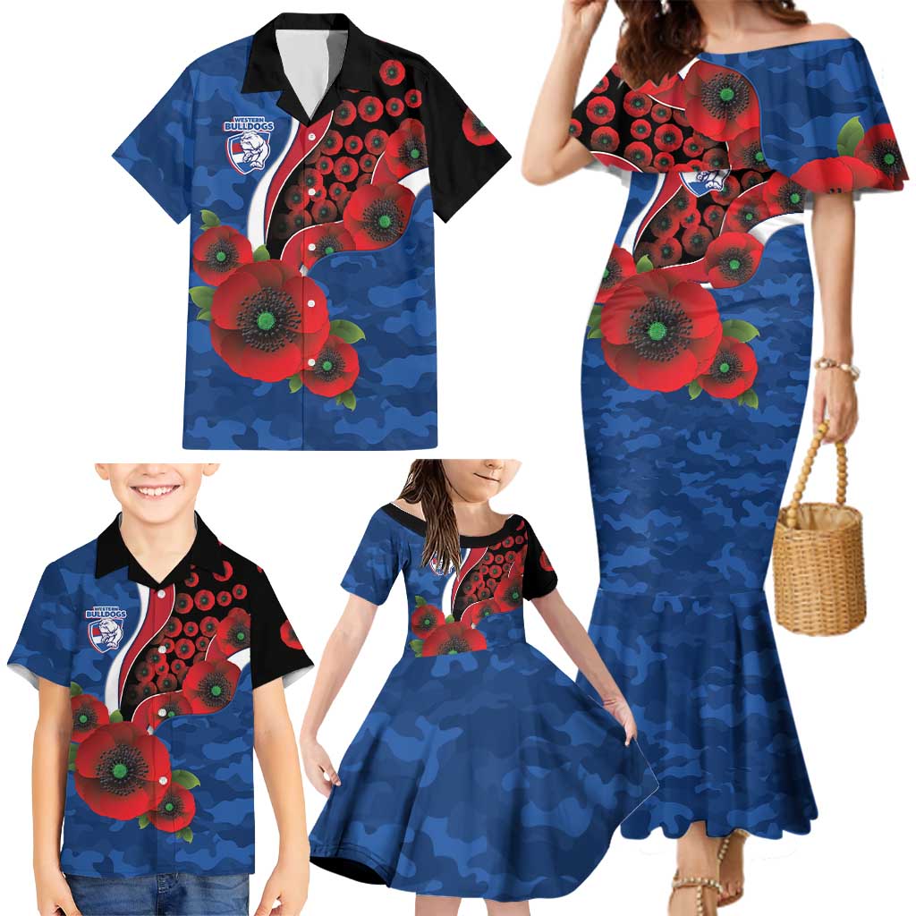 Western Bulldogs ANZAC Personalised Family Matching Mermaid Dress and Hawaiian Shirt Lest We Forget Poppy Camo