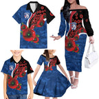 Western Bulldogs ANZAC Personalised Family Matching Off The Shoulder Long Sleeve Dress and Hawaiian Shirt Lest We Forget Poppy Camo
