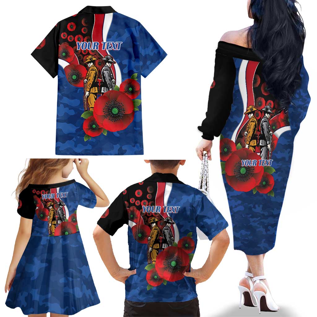 Western Bulldogs ANZAC Personalised Family Matching Off The Shoulder Long Sleeve Dress and Hawaiian Shirt Lest We Forget Poppy Camo