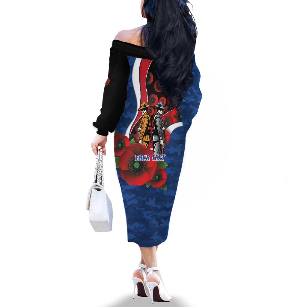 Western Bulldogs ANZAC Personalised Family Matching Off The Shoulder Long Sleeve Dress and Hawaiian Shirt Lest We Forget Poppy Camo