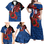 Western Bulldogs ANZAC Personalised Family Matching Off Shoulder Maxi Dress and Hawaiian Shirt Lest We Forget Poppy Camo