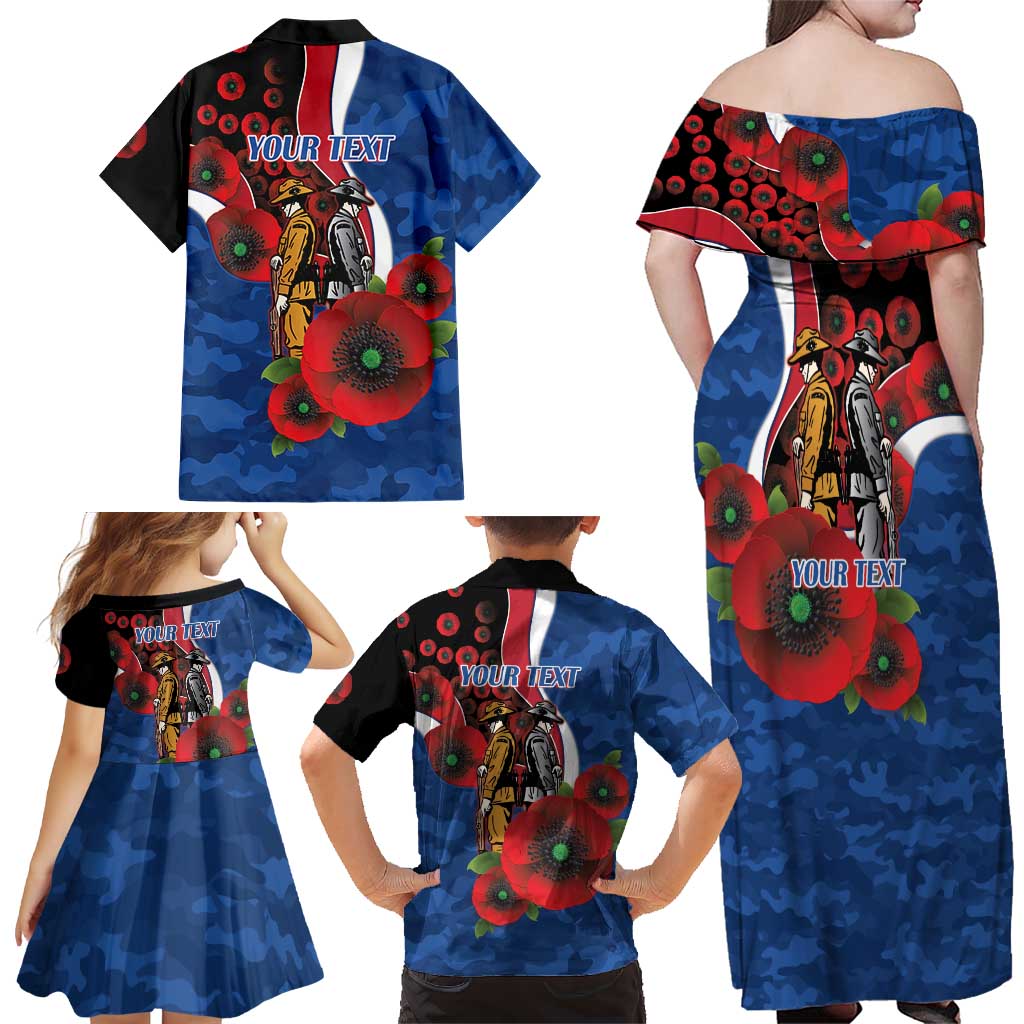 Western Bulldogs ANZAC Personalised Family Matching Off Shoulder Maxi Dress and Hawaiian Shirt Lest We Forget Poppy Camo
