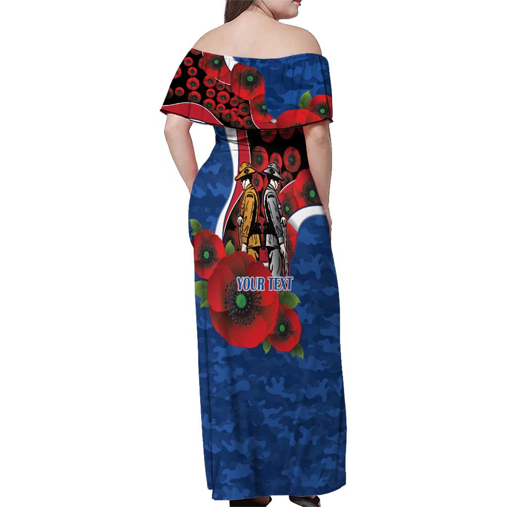Western Bulldogs ANZAC Personalised Family Matching Off Shoulder Maxi Dress and Hawaiian Shirt Lest We Forget Poppy Camo