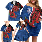 Western Bulldogs ANZAC Personalised Family Matching Off Shoulder Short Dress and Hawaiian Shirt Lest We Forget Poppy Camo