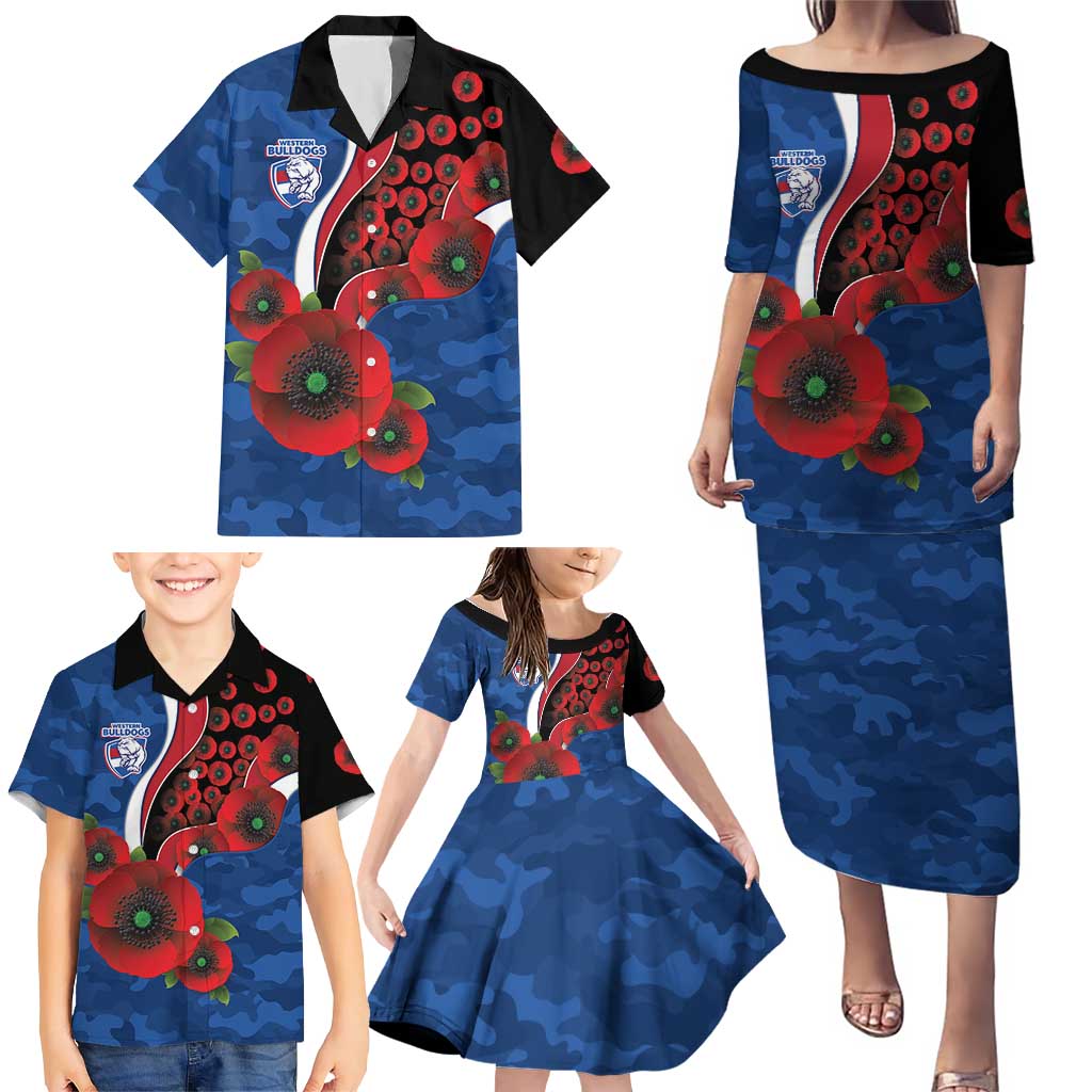 Western Bulldogs ANZAC Personalised Family Matching Puletasi and Hawaiian Shirt Lest We Forget Poppy Camo