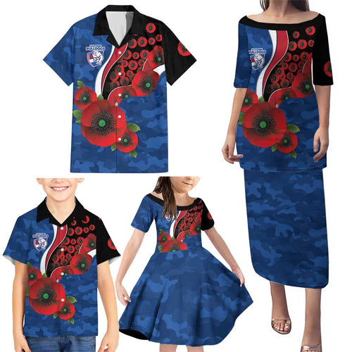 Western Bulldogs ANZAC Personalised Family Matching Puletasi and Hawaiian Shirt Lest We Forget Poppy Camo
