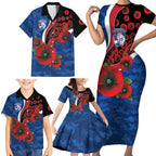 Western Bulldogs ANZAC Personalised Family Matching Short Sleeve Bodycon Dress and Hawaiian Shirt Lest We Forget Poppy Camo