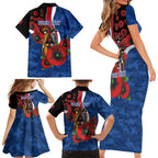 Western Bulldogs ANZAC Personalised Family Matching Short Sleeve Bodycon Dress and Hawaiian Shirt Lest We Forget Poppy Camo