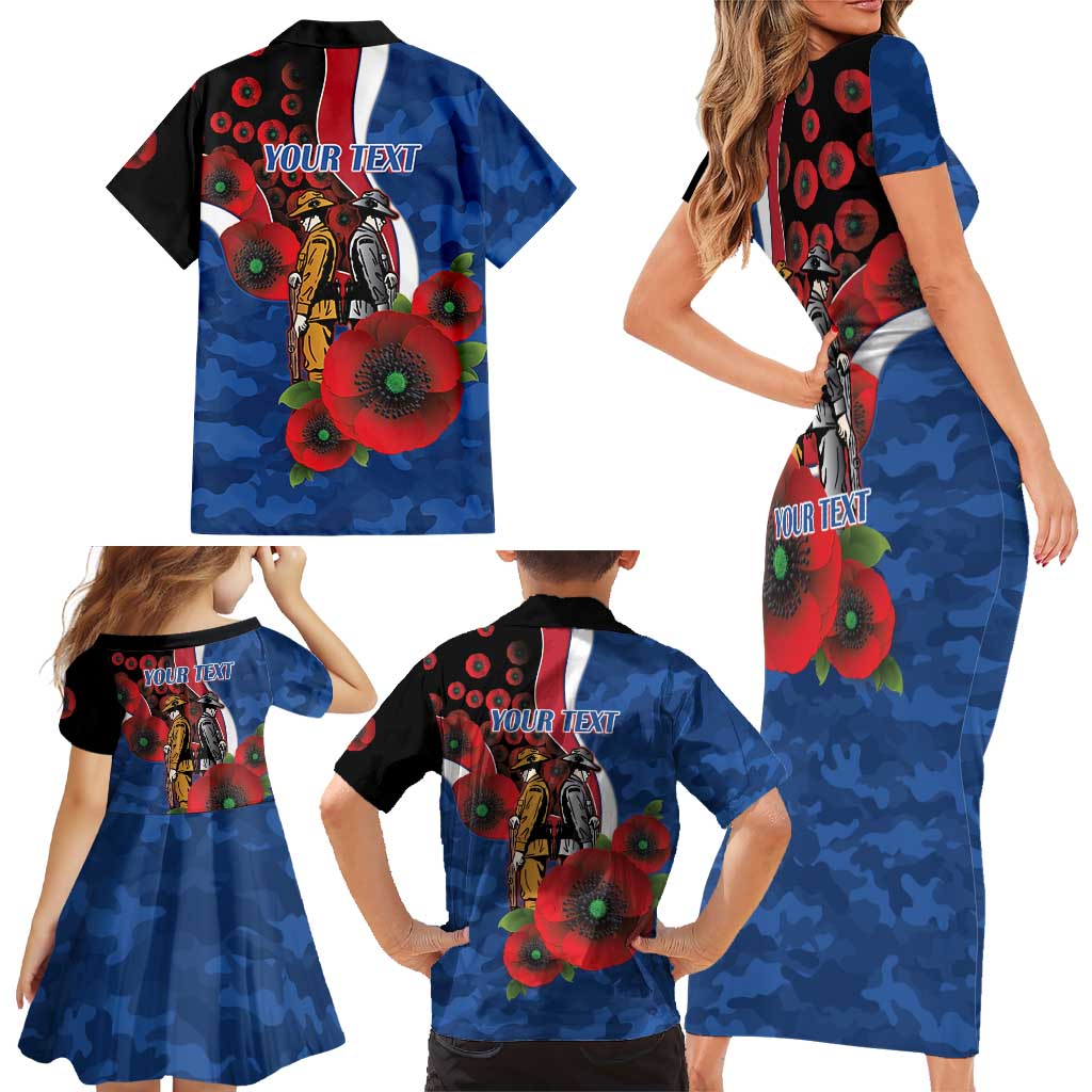 Western Bulldogs ANZAC Personalised Family Matching Short Sleeve Bodycon Dress and Hawaiian Shirt Lest We Forget Poppy Camo