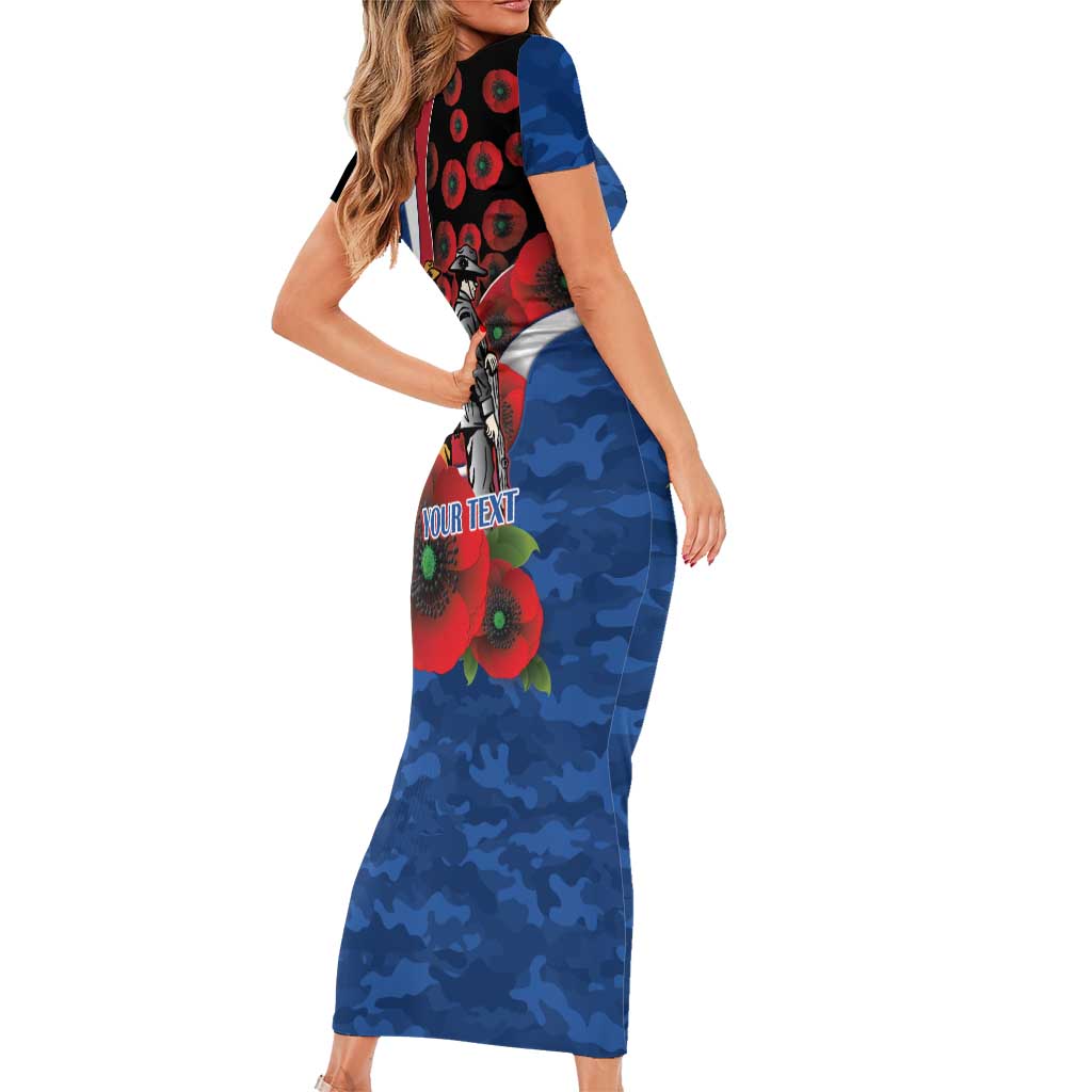 Western Bulldogs ANZAC Personalised Family Matching Short Sleeve Bodycon Dress and Hawaiian Shirt Lest We Forget Poppy Camo