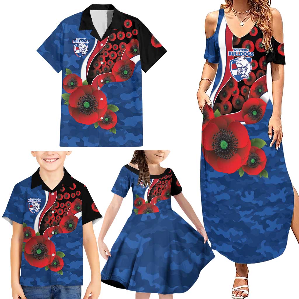 Western Bulldogs ANZAC Personalised Family Matching Summer Maxi Dress and Hawaiian Shirt Lest We Forget Poppy Camo