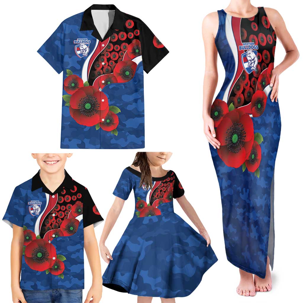 Western Bulldogs ANZAC Personalised Family Matching Tank Maxi Dress and Hawaiian Shirt Lest We Forget Poppy Camo