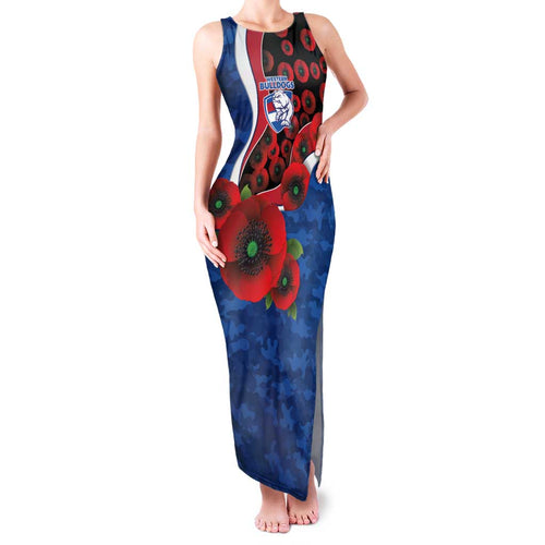 Western Bulldogs ANZAC Personalised Family Matching Tank Maxi Dress and Hawaiian Shirt Lest We Forget Poppy Camo