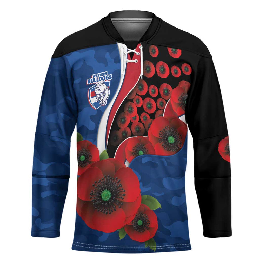 Western Bulldogs ANZAC Personalised Hockey Jersey Lest We Forget Poppy Camo