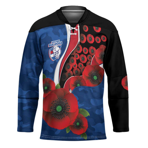Western Bulldogs ANZAC Personalised Hockey Jersey Lest We Forget Poppy Camo