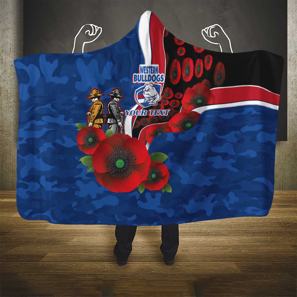 Western Bulldogs ANZAC Personalised Hooded Blanket Lest We Forget Poppy Camo