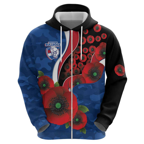 Western Bulldogs ANZAC Personalised Hoodie Lest We Forget Poppy Camo