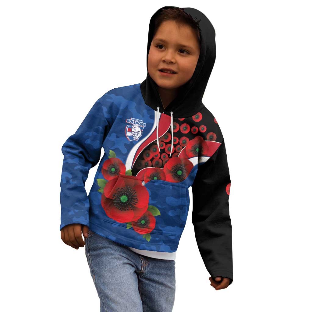 Western Bulldogs ANZAC Personalised Kid Hoodie Lest We Forget Poppy Camo