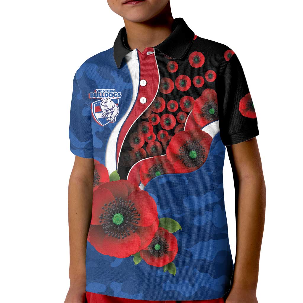 Western Bulldogs ANZAC Personalised Kid Polo Shirt Lest We Forget Poppy Camo