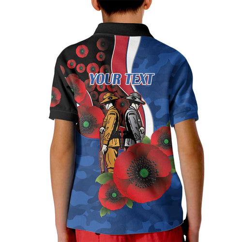 Western Bulldogs ANZAC Personalised Kid Polo Shirt Lest We Forget Poppy Camo