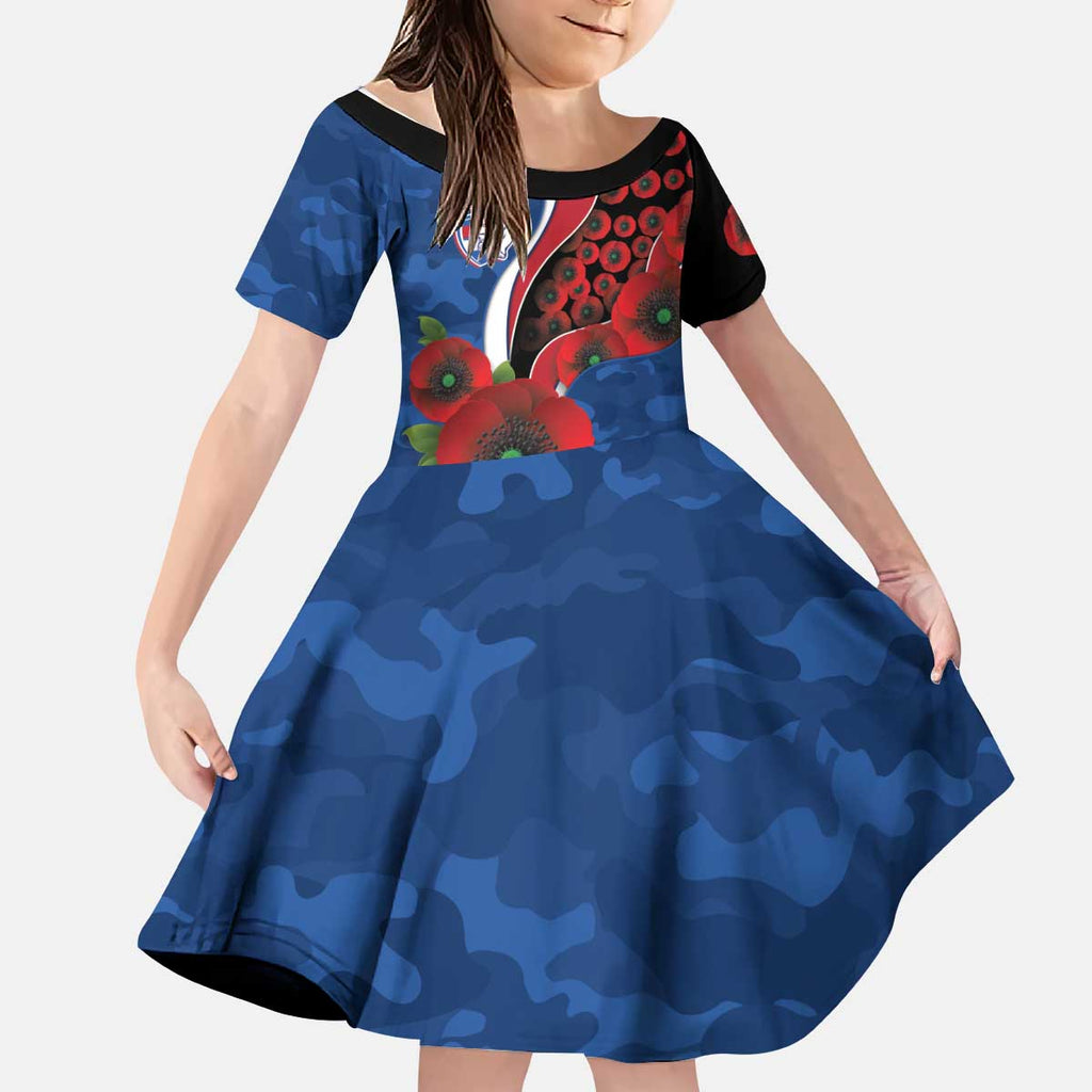 Western Bulldogs ANZAC Personalised Kid Short Sleeve Dress Lest We Forget Poppy Camo