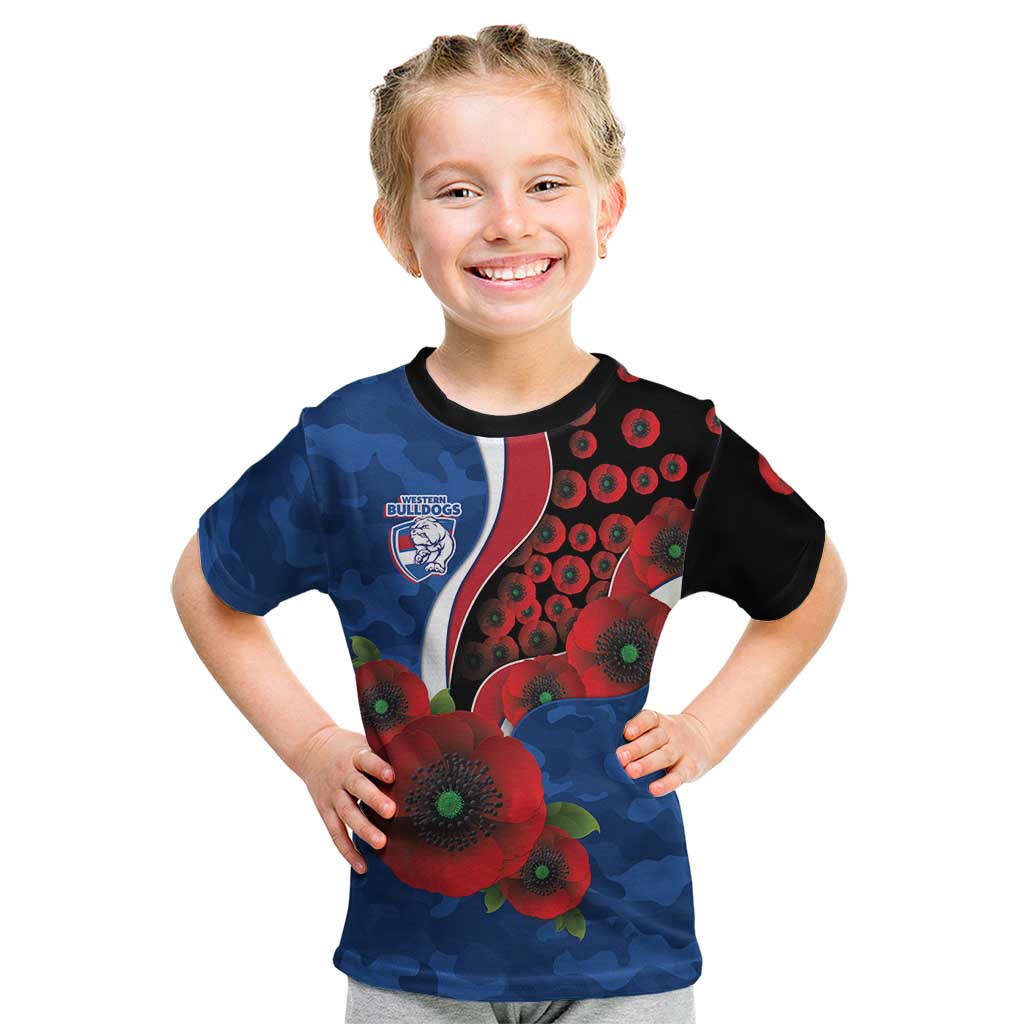 Western Bulldogs ANZAC Personalised Kid T Shirt Lest We Forget Poppy Camo