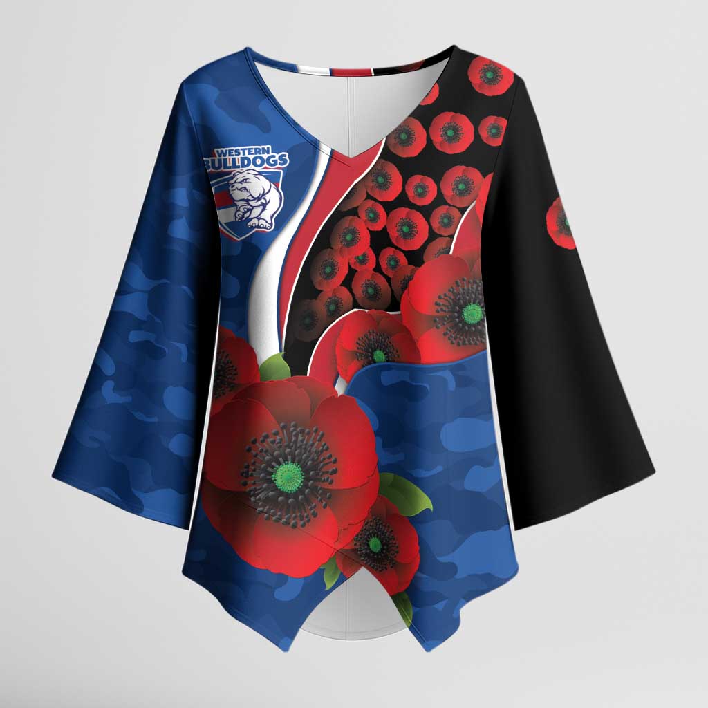 Western Bulldogs ANZAC Personalised Kimono Sleeve Blouse Lest We Forget Poppy Camo