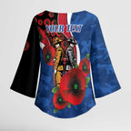 Western Bulldogs ANZAC Personalised Kimono Sleeve Blouse Lest We Forget Poppy Camo