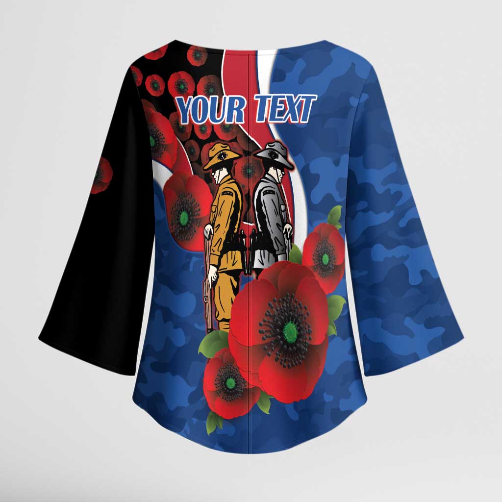 Western Bulldogs ANZAC Personalised Kimono Sleeve Blouse Lest We Forget Poppy Camo