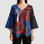 Western Bulldogs ANZAC Personalised Kimono Sleeve Blouse Lest We Forget Poppy Camo