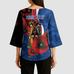 Western Bulldogs ANZAC Personalised Kimono Sleeve Blouse Lest We Forget Poppy Camo
