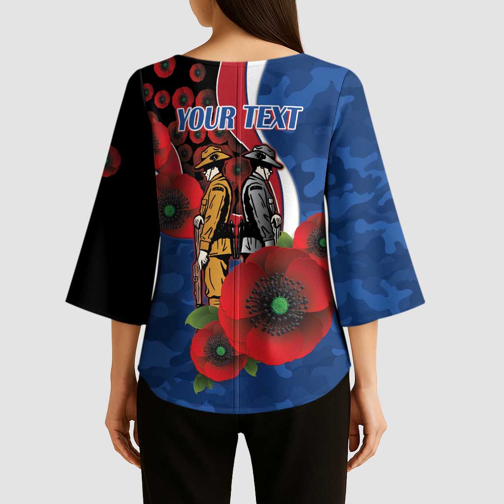 Western Bulldogs ANZAC Personalised Kimono Sleeve Blouse Lest We Forget Poppy Camo