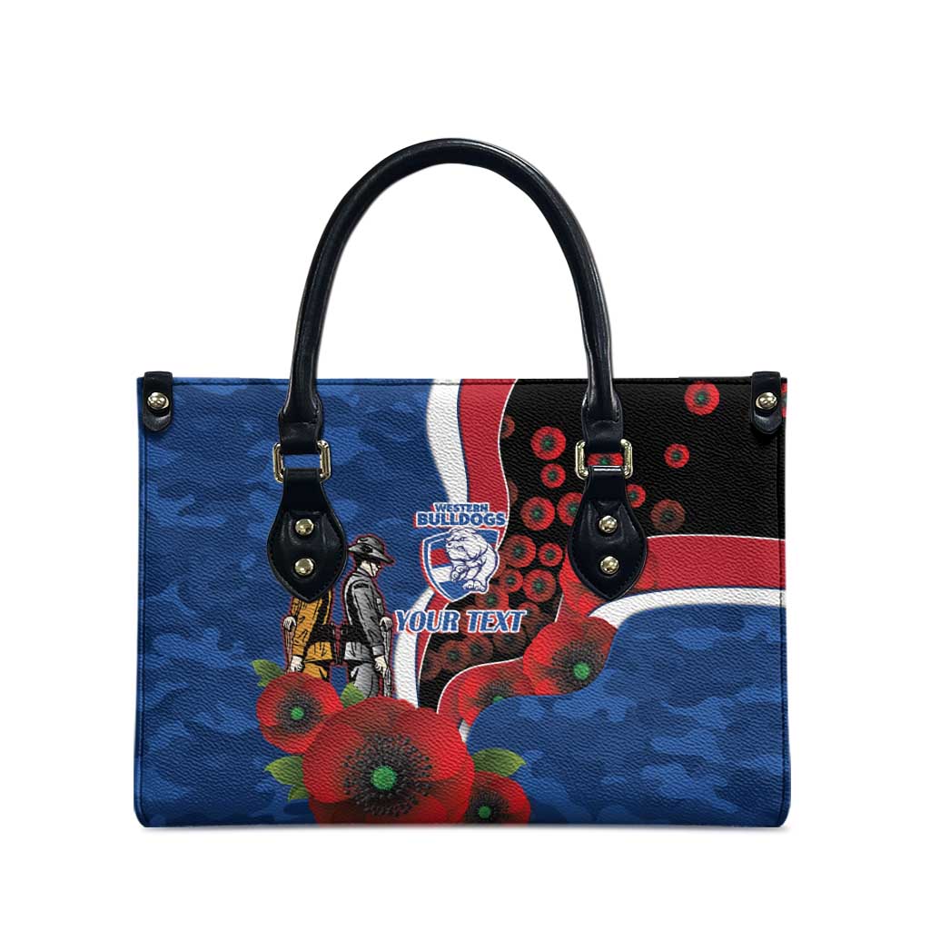Western Bulldogs ANZAC Personalised Leather Bag Lest We Forget Poppy Camo